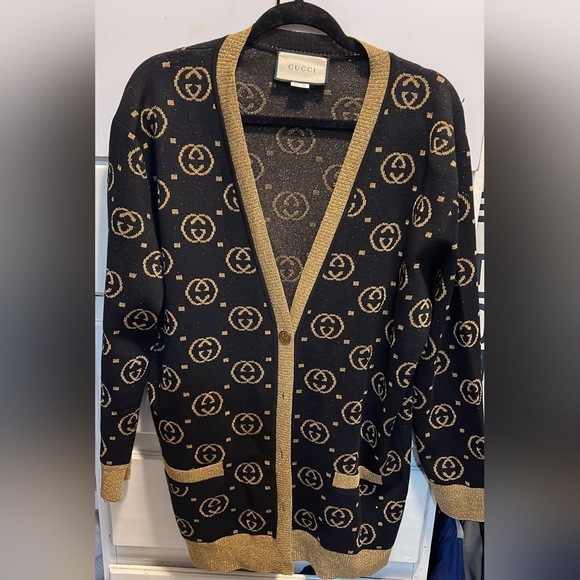 GUCCI Black and Gold Cardigan Size Medium - Picture 2 of 6